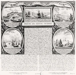 Sammlung von Stichen, die den Amerikanischen Unabhängigkeitskrieg darstellen, Ende des 18. Jahrhunderts